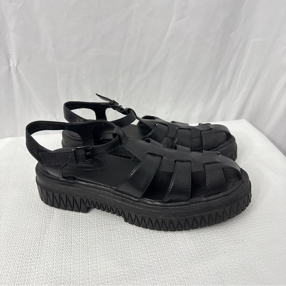Schutz Beatrix Nappa Leather Platform Fisherman Sandals Black Size 8.5